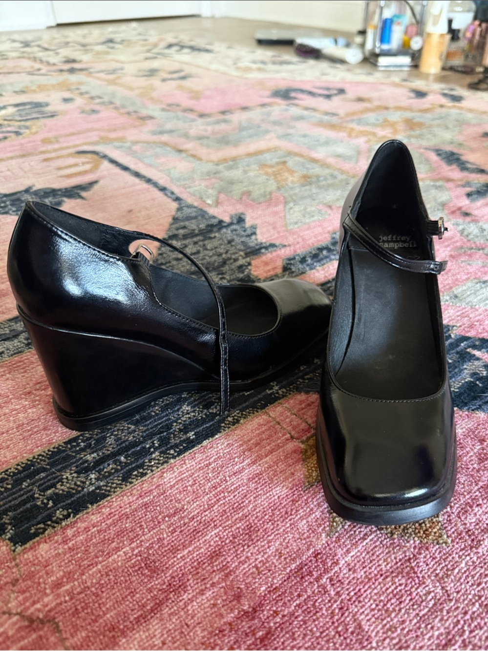 Jeffrey Campbell Black Patent Wedge Mary-Jane Heels